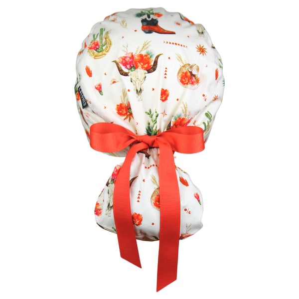 Bull Skull Cowgirl Ponytail Scrub Cap