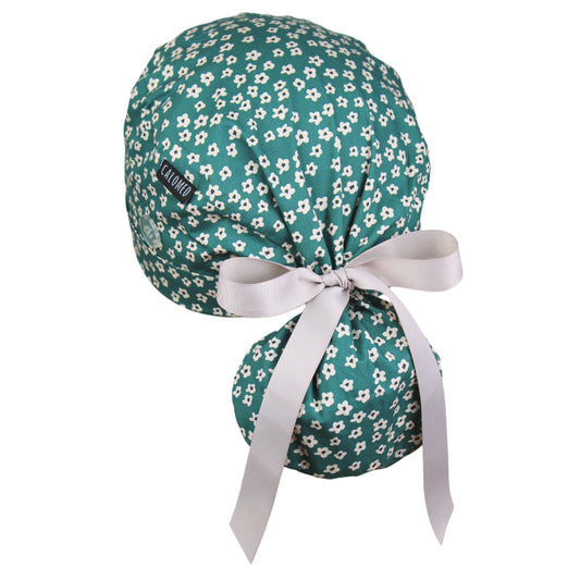 Soft Sage Blossoms Ponytail Scrub Cap