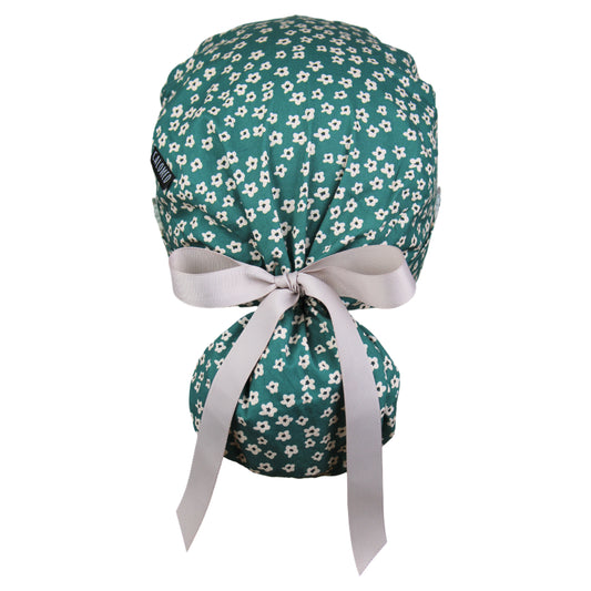 Soft Sage Blossoms Ponytail Scrub Cap