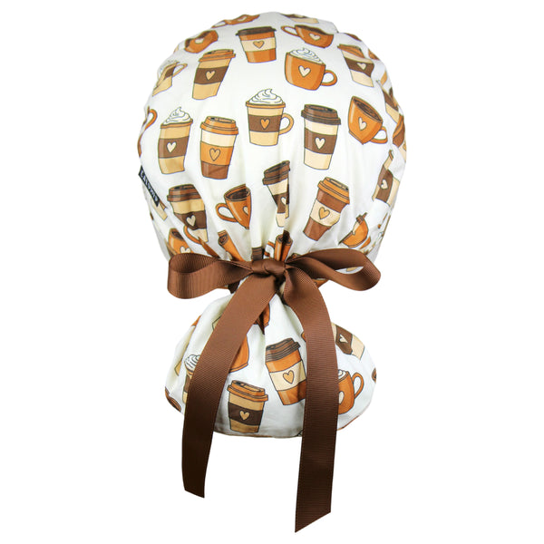 Comforting Coffee Cups Ponytail Scrub Cap