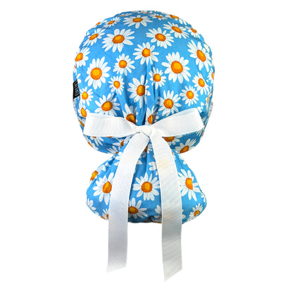Bright Daisy Sky Ponytail Scrub Cap