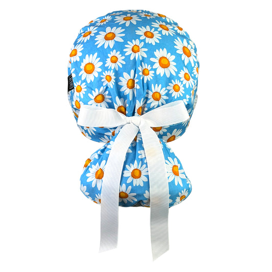 Bright Daisy Sky Ponytail Scrub Cap