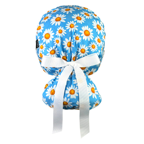 Bright Daisy Sky Ponytail Scrub Cap