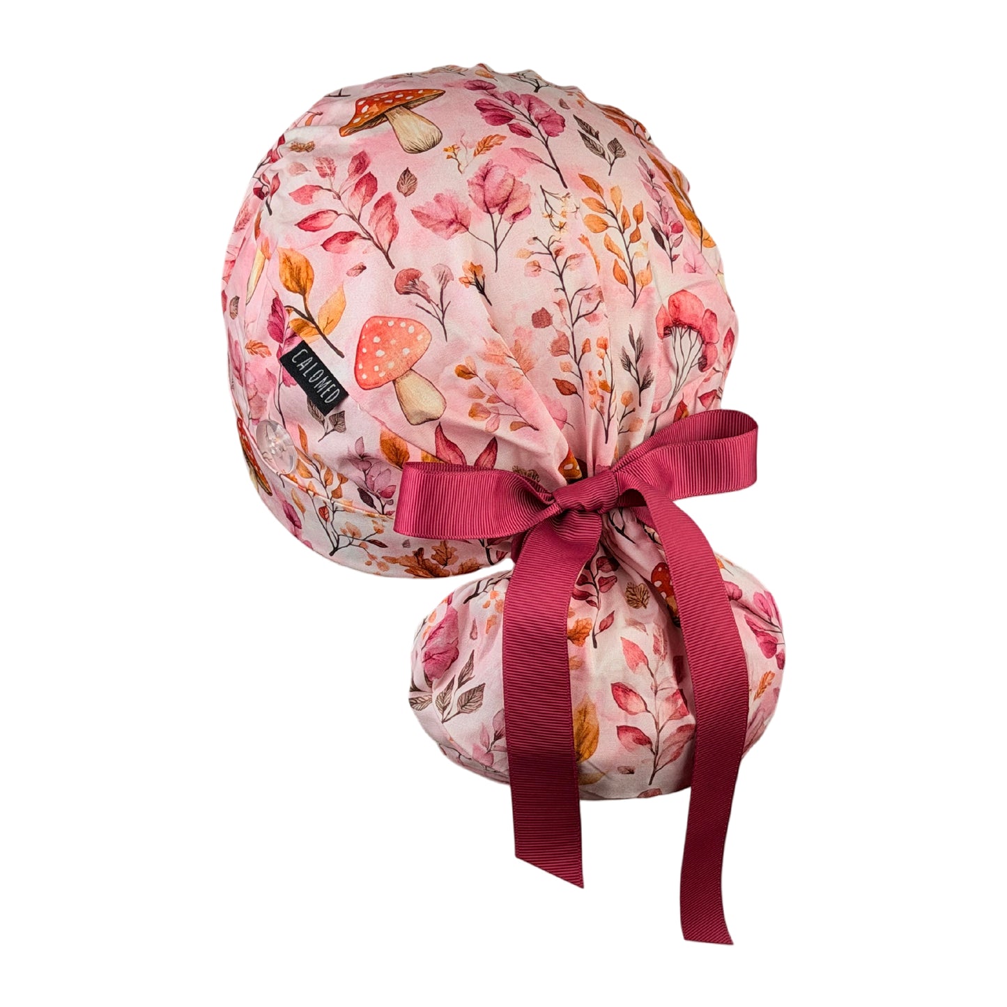 Dreamy Pink Mushroom Bloom Ponytail Scrub Cap