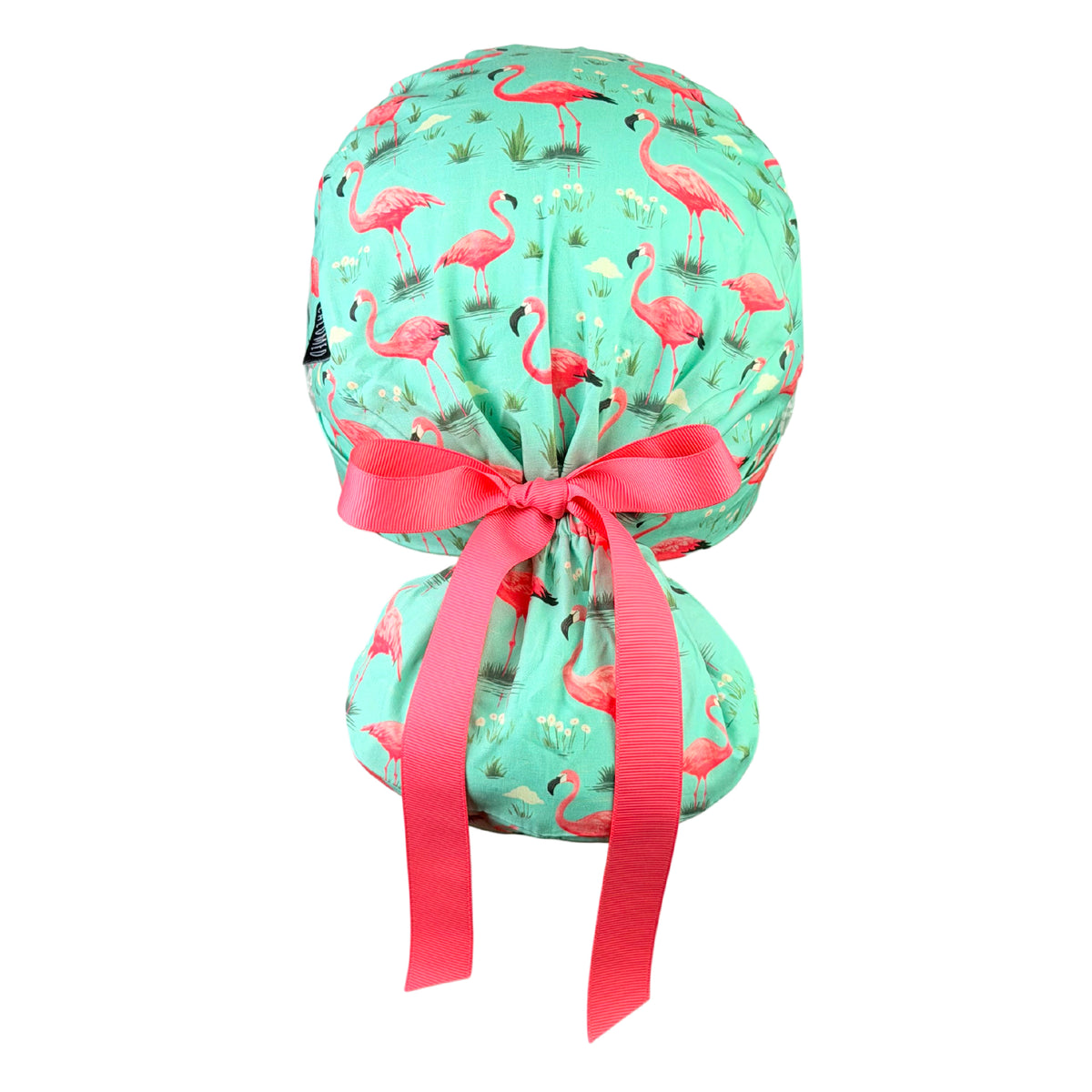 Flamingo Blooming Grass Paradise Ponytail Scrub Cap