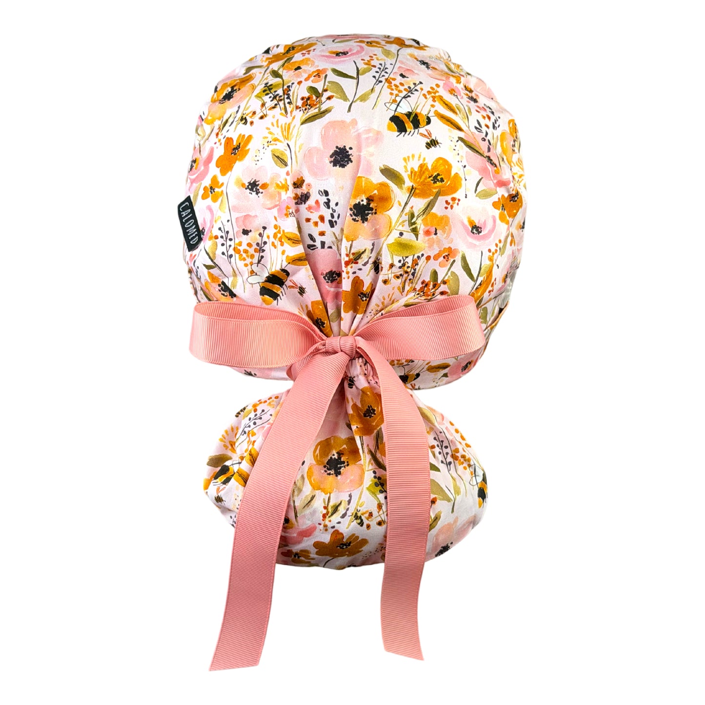 Golden Wildflower Bee Garden Ponytail Scrub Cap