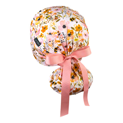 Golden Wildflower Bee Garden Ponytail Scrub Cap