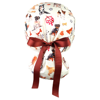 Playful Puppy Dog Party Ponytail Scrub Cap