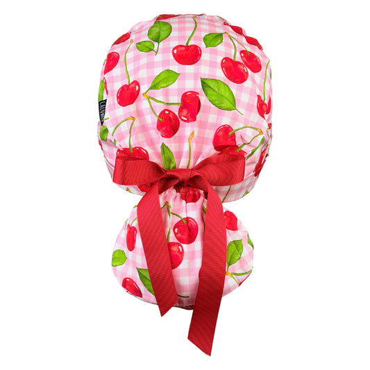 Sweet Cherry Picnic Ponytail Scrub Cap