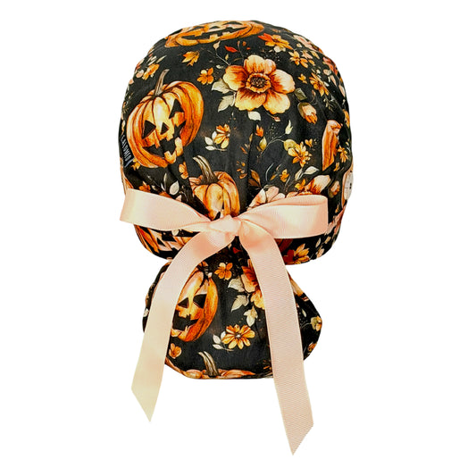 Spooky Pumpkin Night Garden Ponytail Scrub Cap