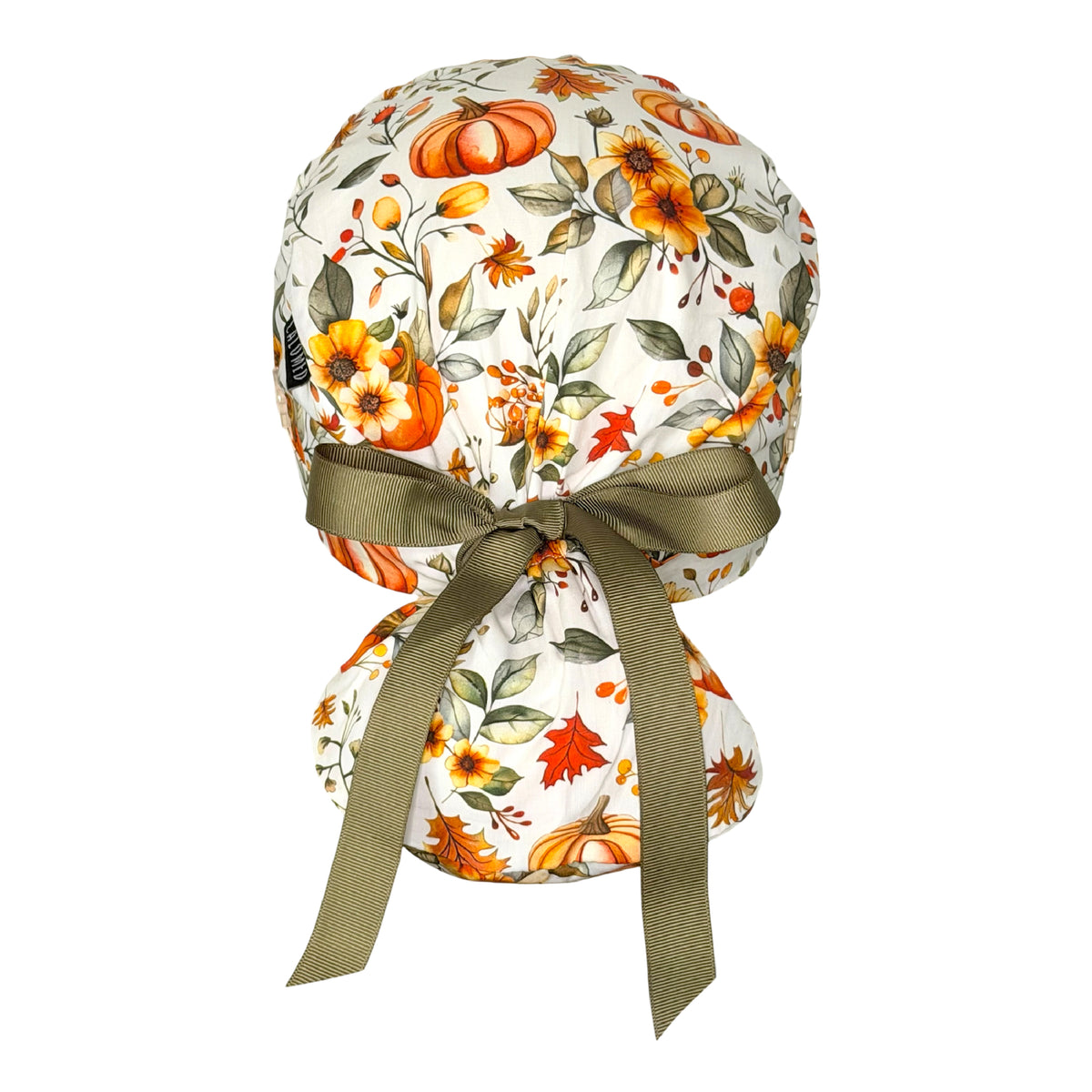 Autumn Floral Pumpkin Magic Ponytail Scrub Cap