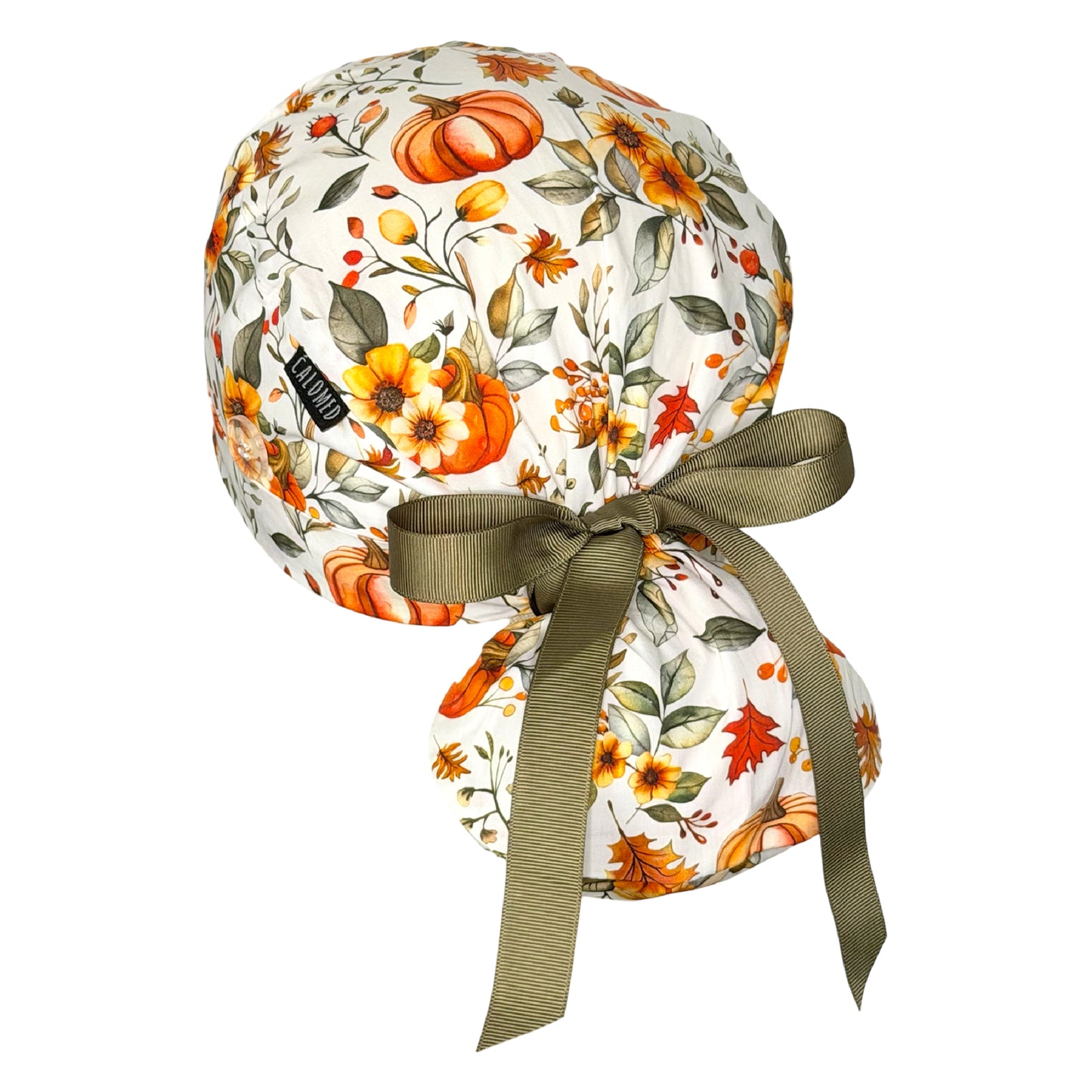 Autumn Floral Pumpkin Magic Ponytail Scrub Cap