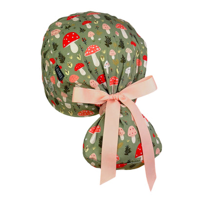 Forrest Mushroom Patch Ponytail Scrub Cap