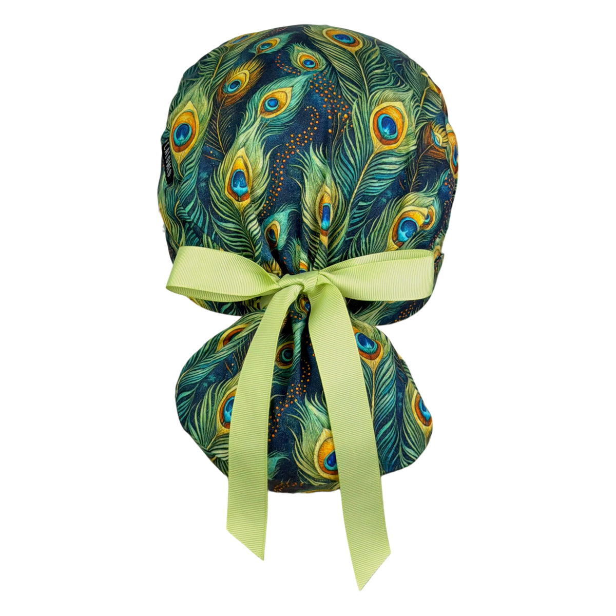 Majesting Peacock Feathers Ponytail Scrub Cap