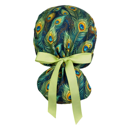 Majesting Peacock Feathers Ponytail Scrub Cap