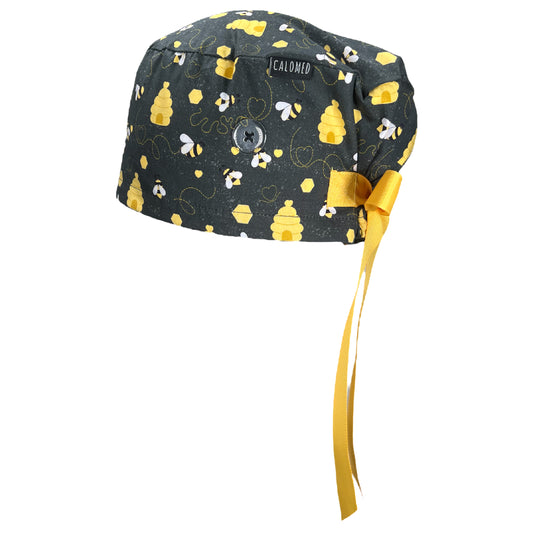 bees on gray euro scrub cap side 