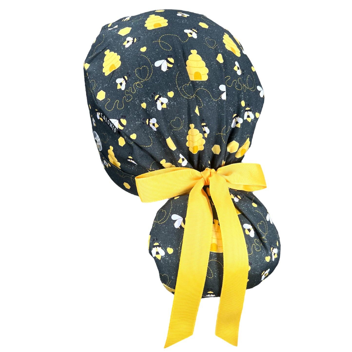 Bees on Gray Ponytail Scrub Cap - 100% Cotton