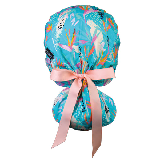 Birds of Paradise Ponytail Scrub Cap - 100% Cotton