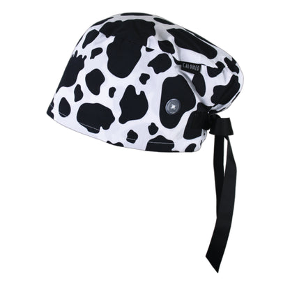 Black and White Cow Print Euro Scrub Cap - 100% Cotton