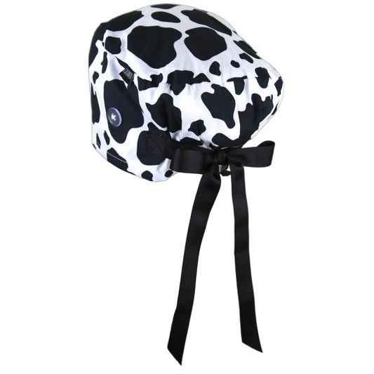 Black and White Cow Print Euro Scrub Cap - 100% Cotton