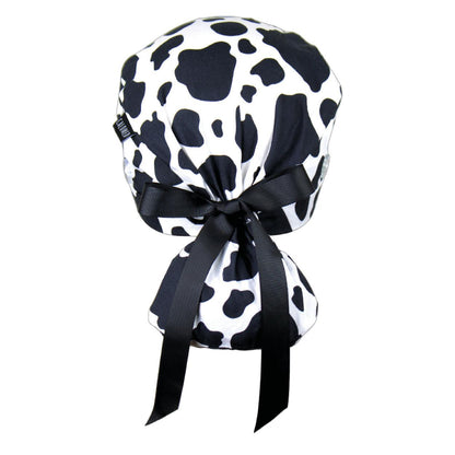Black and White Cow Print Ponytail Scrub Cap