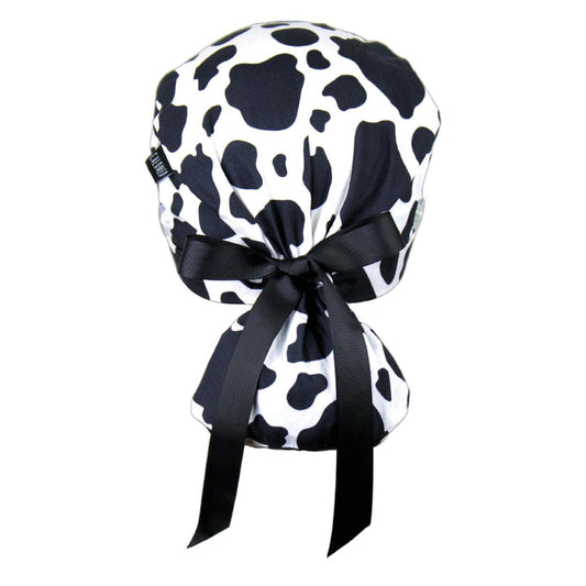 Black and White Cow Print Ponytail Scrub Cap - 100% Cotton