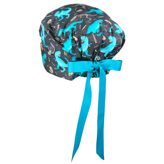 Blue Dinosaurs on Gray Euro Scrub Cap - 100% Cotton