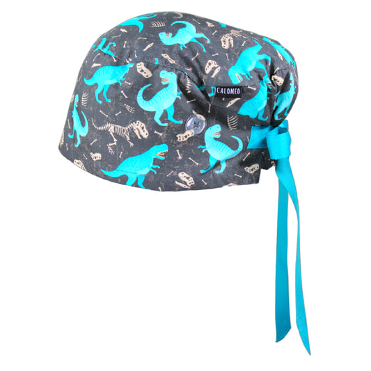 Blue Dinosaurs on Gray Euro Scrub Cap - 100% Cotton
