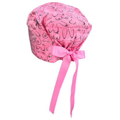 Boobs on Pink Euro Scrub Cap - 100% Cotton
