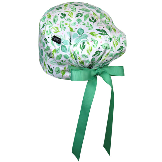 Botanical Green Leaves Euro Scrub Cap - 100% Cotton