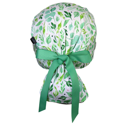 Botanical Green Leaves Ponytail Scrub Cap - 100% Cotton