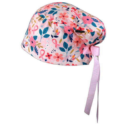 Breast Cancer Flowers Euro Scrub Cap - 100% Cotton