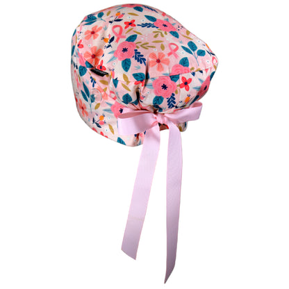 Breast Cancer Flowers Euro Scrub Cap - 100% Cotton