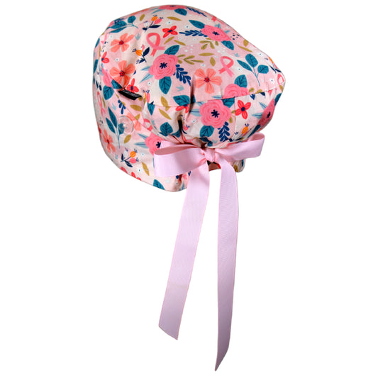 Breast Cancer Flowers Euro Scrub Cap - 100% Cotton