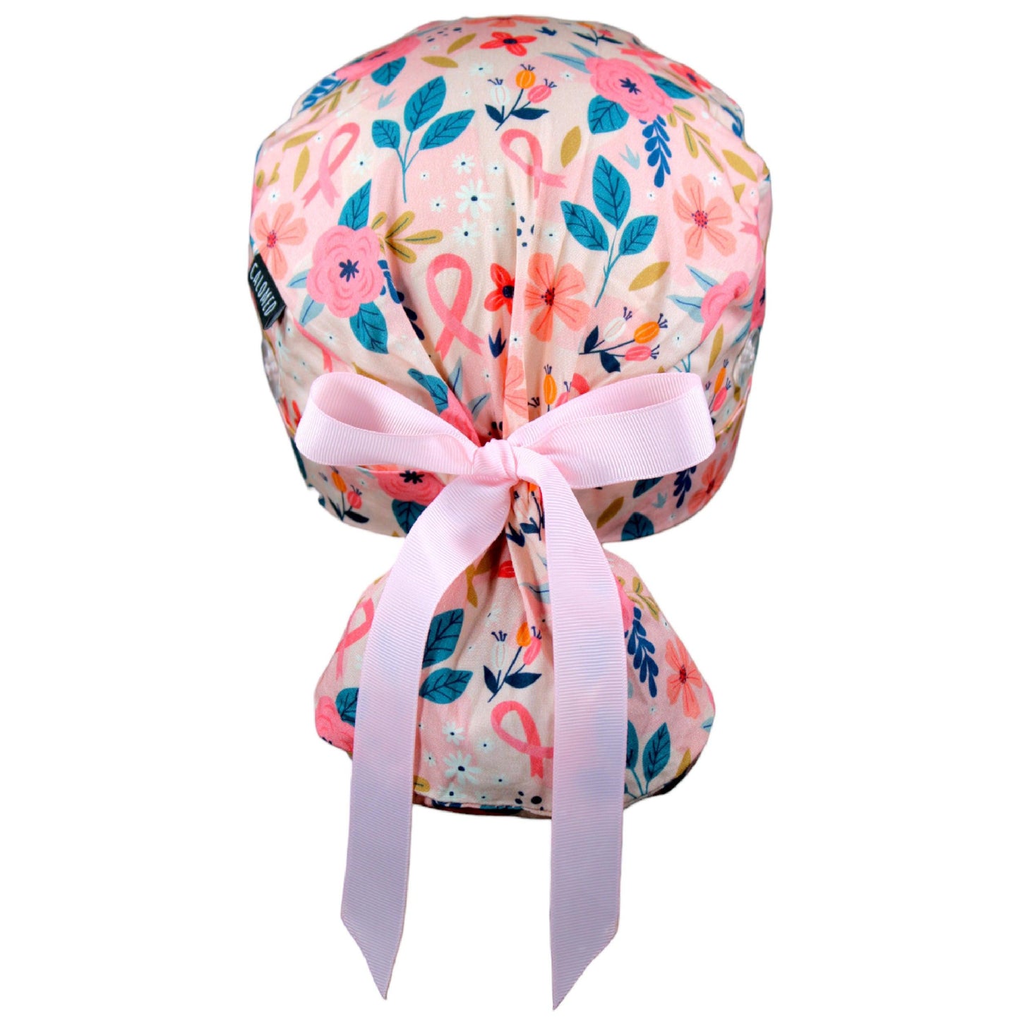 Breast Cancer Flowers Ponytail Scrub Cap - 100% Cotton
