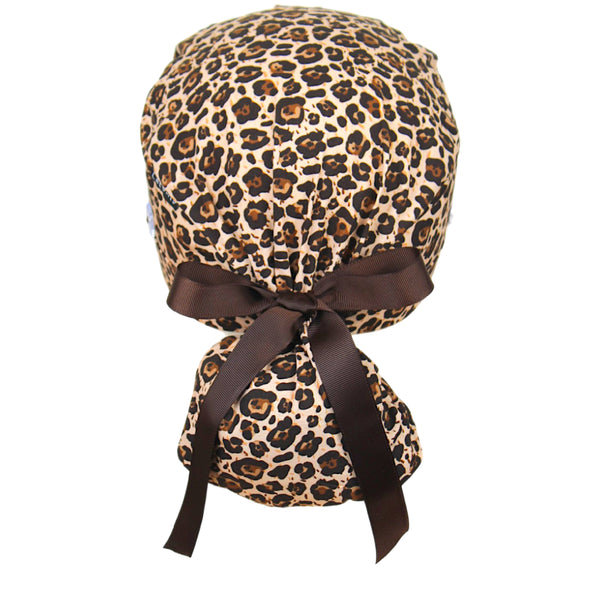 Brown Cheetah Print Ponytail Scrub Cap