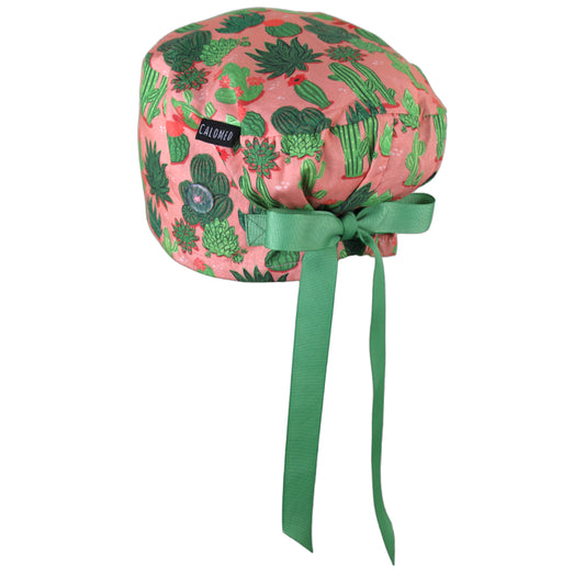 Cactus on Peach Euro Scrub Cap - 100% Cotton
