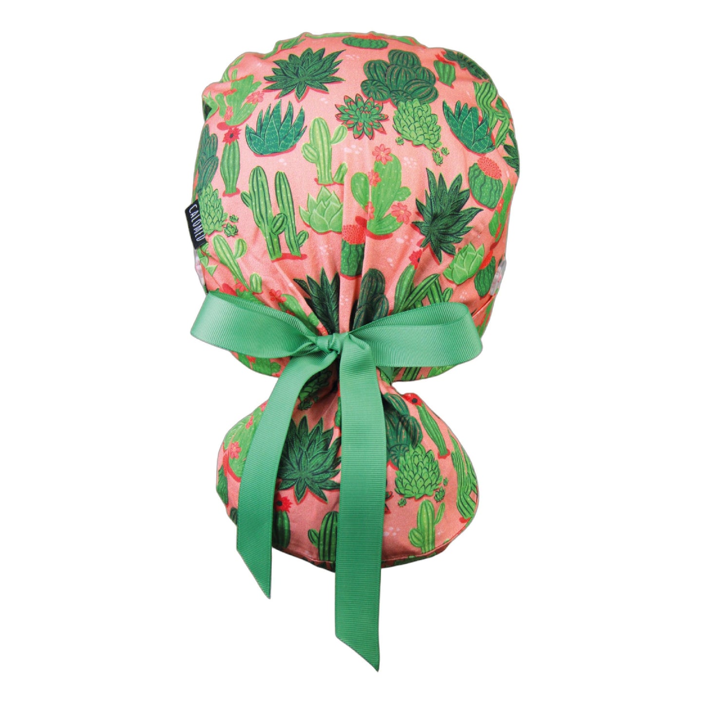 Cactus on Peach Ponytail Scrub Cap - 100% Cotton