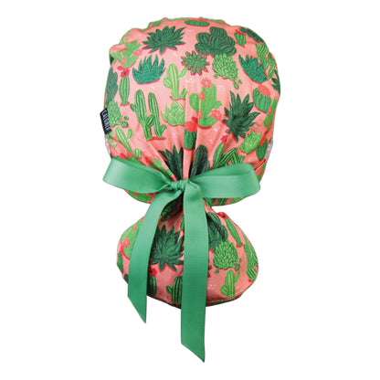 Cactus on Peach Ponytail Scrub Cap - 100% Cotton