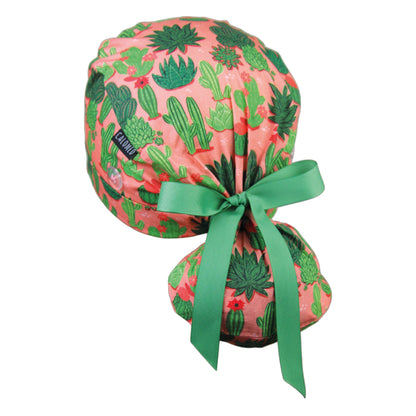 Cactus on Peach Ponytail Scrub Cap - 100% Cotton