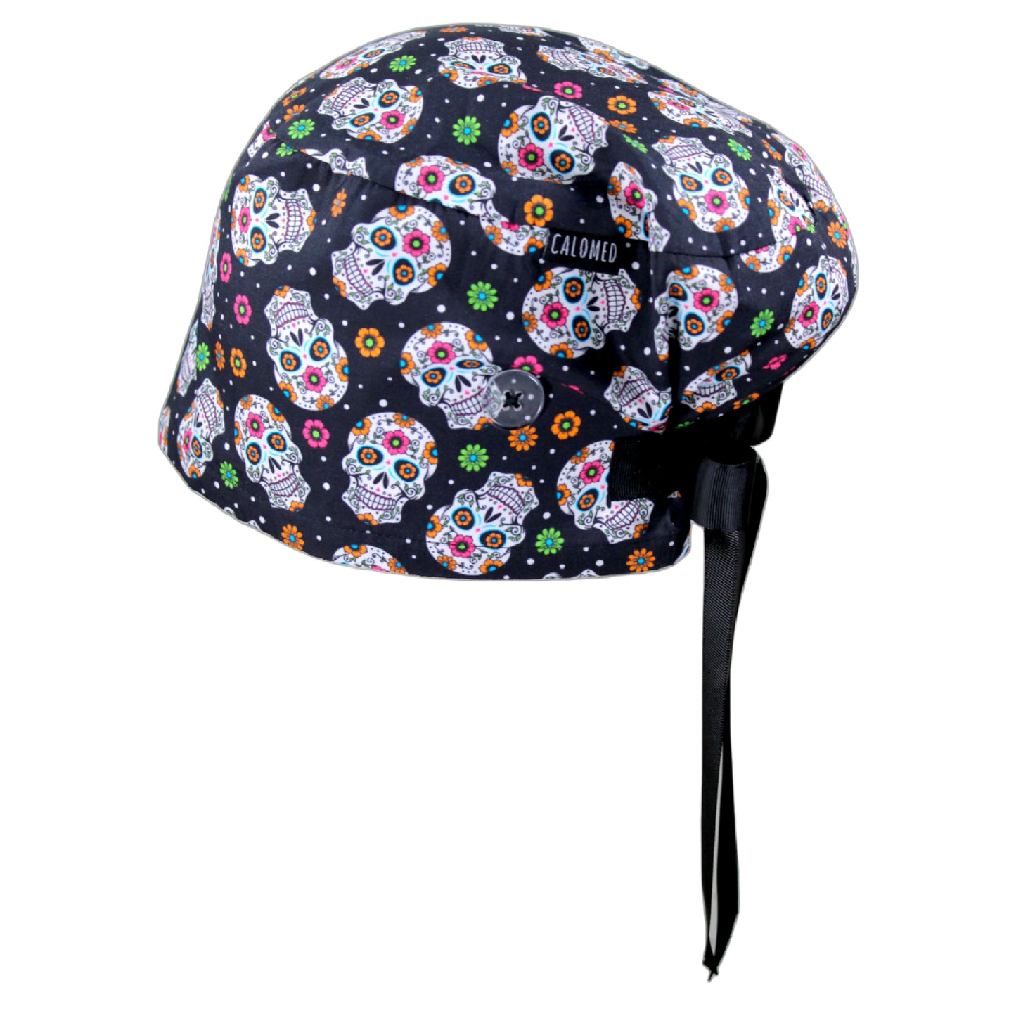 Candy Skulls on Black Euro Scrub Cap - 100% Cotton