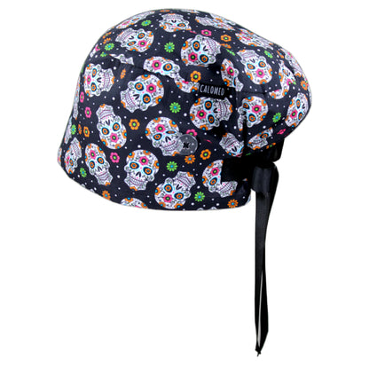 Candy Skulls on Black Euro Scrub Cap - 100% Cotton