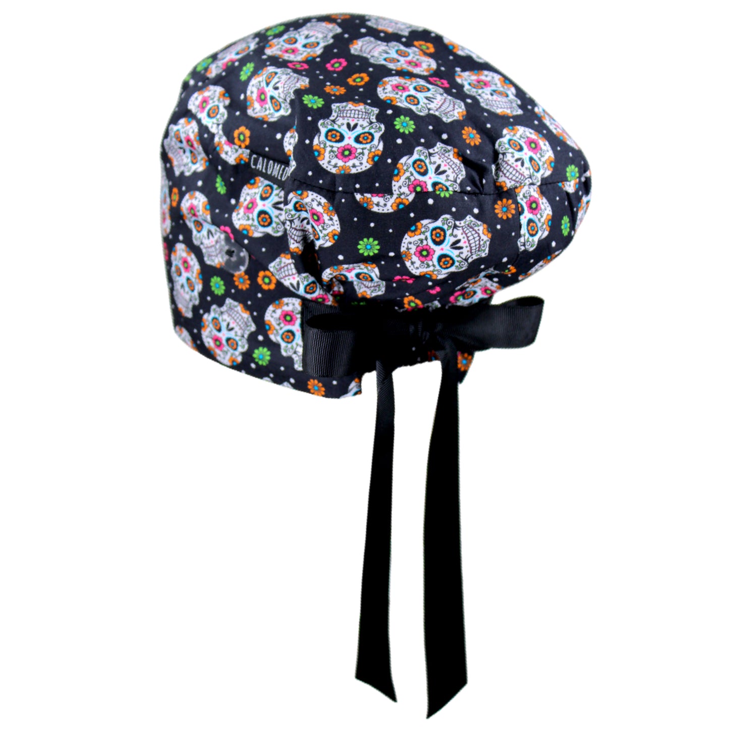 Candy Skulls on Black Euro Scrub Cap - 100% Cotton