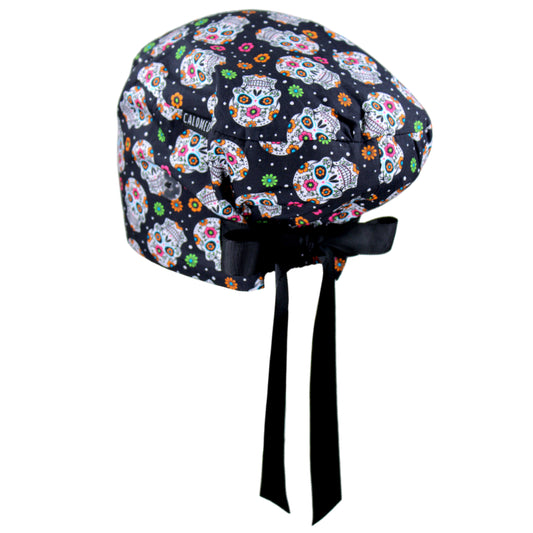 Candy Skulls on Black Euro Scrub Cap - 100% Cotton