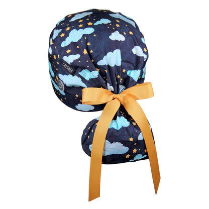 Clouds and Stars Ponytail Scrub Cap - 100% Cotton