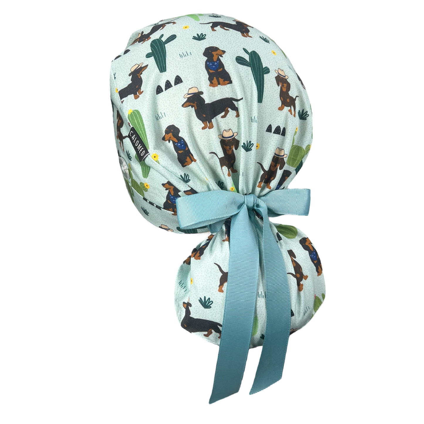 Cowboy Wiener Dogs Ponytail Scrub Cap - 100% Cotton