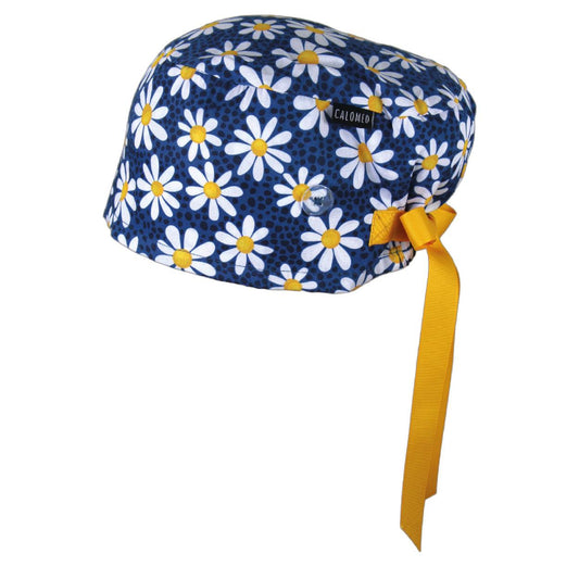 Daisies on Navy Blue Euro Scrub Cap - 100% Cotton