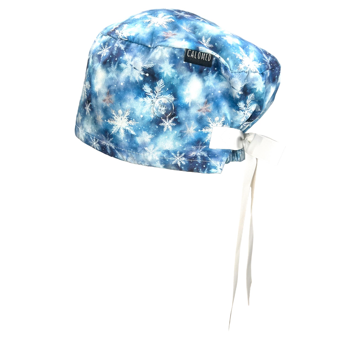 Dark Blue Wintery Snowflakes Euro Scrub Cap - 100% Cotton