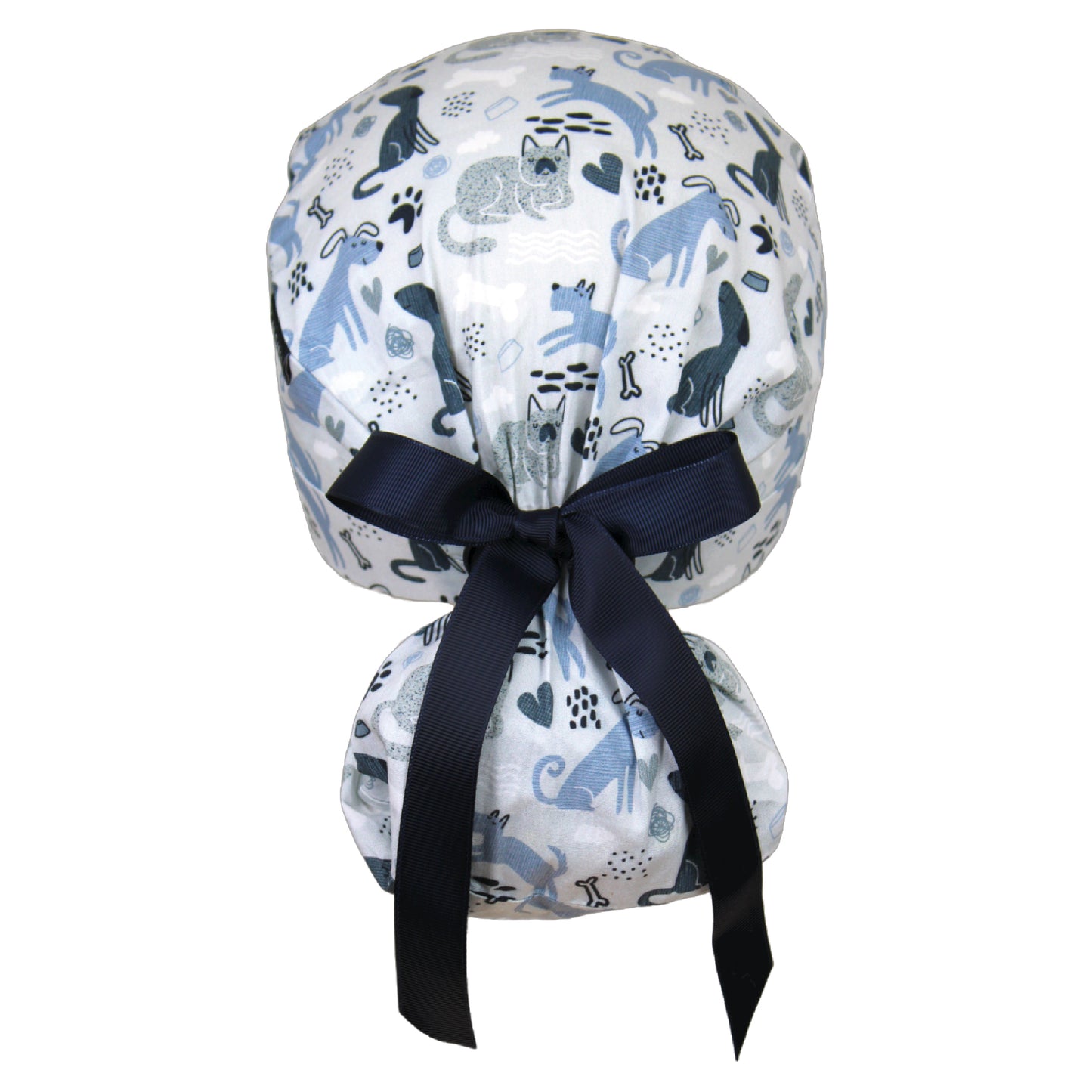 Dogs and Cats on Gray Ponytail Scrub Cap - 100% Cotton