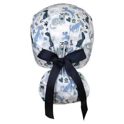 Dogs and Cats on Gray Ponytail Scrub Cap - 100% Cotton